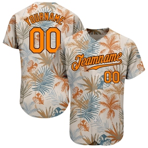 Venta al por Mayor del Jersey de Béisbol Auténtico OMMIZ INDUSTRY, Diseño 3D Personalizado en Color Crema Naranja-Marrón con Hojas de Palma Hawaiana - Product Image 1