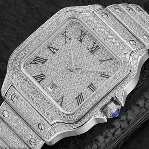 Montre de luxe pour homme en quartz et moissanite, style Diamond Mist, avec cristaux ondulés et incrustations, montre-bracelet tendance - Product Image 4