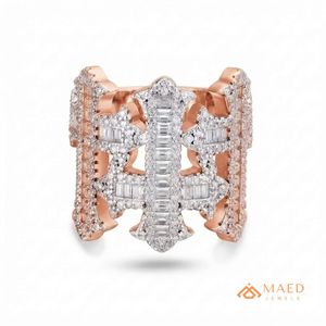 Anillo Cruzado de Moissanita en Tono Oro Rosa para Hombre, Joyería de Moda Hip Hop para Compromiso, Boda y Uso Diario - Product Image 1
