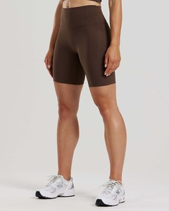 Shorts pour femmes personnalisés en basalte cacao, taille haute, anti-transpiration et pour le sport et le fitness, vente en gros - Product Image 1