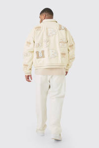 Chaqueta Universitaria de Béisbol para Hombre, Corte Ajustado, con Botones, Estilo Letterman, Cortavientos, para Invierno, con Logotipo Frontal, 100% Lana - Product Image 5