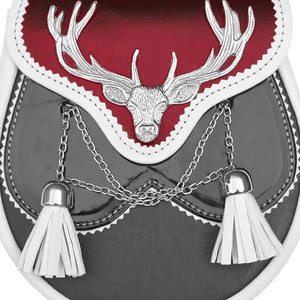 Top Selling Men Stag Head Design White & Black Vegan Leather Kilt Sporran 2 <b>Cross</b> <b>Chain</b> Tassels Traditional Highland Outfit - Product Image 3