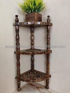 Estante Esquinero Clásico de 4 Niveles, Madera Sólida, Estilo Vintage Contemporáneo, Marco de Bambú, Espacioso, 2021, para Sala de Estar, Dormitorio, Jardín - Product Image 4
