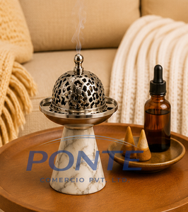 Luxury Marble and Brass <b>Incense</b> <b>Burner</b> Elegant Handcrafted Mabkhara Bakhoor <b>Holder</b> For Home Decor Meditation And Purification - Product Image 6