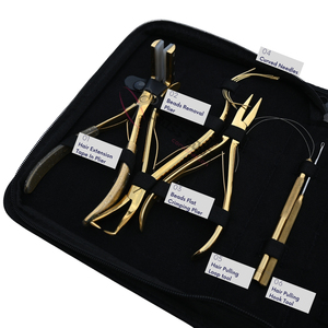New Gold Hair Extension Tool Set with 7 Inch Flat Crimping Plier & <b>Tape</b> In Plier Bead Remover Tool Mini Scissors Wig Threads - Product Image 3