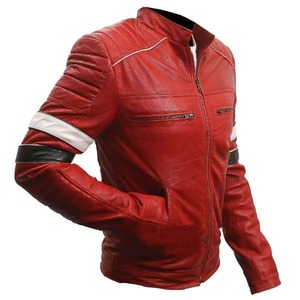 Men Genuine Striped Red Leather Moto <b>Jacket</b> Motorcycle <b>Biker</b> <b>Jacket</b> - Product Image 5