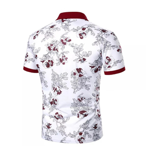 Polo de Manga Corta con Estampado Floral para Hombre, Cuello Rojo, Transpirable, Tejido de Poliéster, Estilo Casual, Color Blanco - Product Image 3