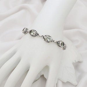 Bohemian 925 Silver Green Amethyst Bracelet Women's <b>Chain</b> Link Bezel Setting Everyday Wear Jewelry - Product Image 2