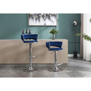 Set of 2 Swivel Height <b>Adjustable</b> <b>Bar</b> <b>Stools</b> with Chrome Footrest Base Velvet Top Simple <b>Bar</b> <b>Stool</b> Mechanical Lifting Mechanism - Product Image 2