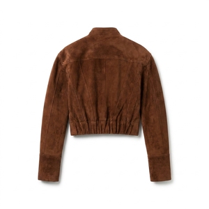 Wholesale Women <b>Suede</b> Leather <b>Jacket</b> Chic Stand Collar Cropped Outerwear - Product Image 4