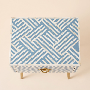 Luxury Bone Inlay Handicraft Tradition Custom Optical Stripe <b>Bedside</b> Table <b>Cabinet</b> Bone Inlay Blue Table Living Room Furniture - Product Image 3