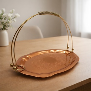 Plateau de service ovale vintage en cuivre avec poignées en laiton, plateau décoratif vintage en cuivre pour la maison, la cuisine, la table à manger - Product Image 1