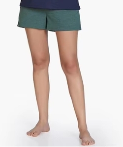 Women's Solid Green Knitted Cotton Shorts Mid Waist <b>Elastic</b> Breathable Casual Regular Fit - Product Image 3