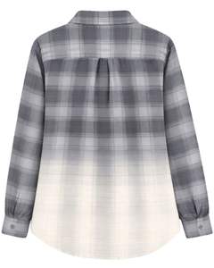 Camisa de Franela a Cuadros Gris Degradado Personalizada para Mujer, Manga Larga, Cierre de Botones, Estilo Casual, Mezcla de Algodón, Blusa para Otoño e Invierno - Product Image 2