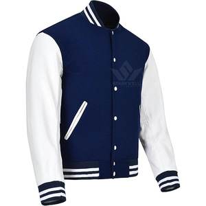 Custom Men's Navy White Varsity <b>Jacket</b> Embroidered Patch Preppy Style V-neck Breathable Quick Dry <b>Fleece</b> <b>Lining</b> Winter Outerwear - Product Image 4