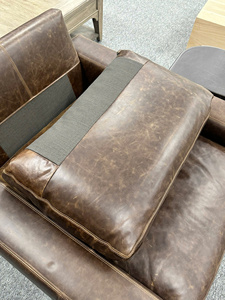 Traditional Genuine Cow Leather Armchair Upholstered Accent Sofa Rolled Arm Design Nailhead Trim Premium <b>Living</b> <b>Room</b> Furniture - Product Image 4