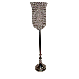Support de bougie en métal nickelé argenté de luxe, avec globe en cristal, fait main, avec boules perlées, pour mariage ou événementiel. - Product Image 4
