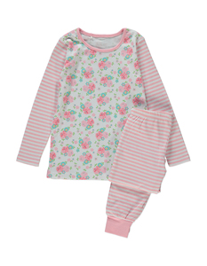 Conjunto de Pijama de Manga Larga para Niñas, 100% Algodón, con Estampado Floral, Pantalones Rosas, Ropa de Dormir Cómoda, Marca Personalizada, Disponible en Stock - Product Image 1