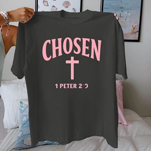 เลือกด้วยเสื้อยืดผ้าฝ้ายแท้กากบาทสีชมพูสำหรับผู้หญิงสวมใส่สบาย - Product Image 4