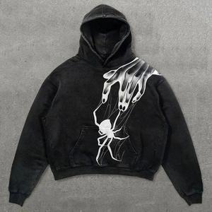 Sweat à capuche noir surdimensionné pour homme avec motif de lettres blanches brodé en polyester/coton molletonné, vêtements décontractés d'hiver, service OEM - Product Image 1