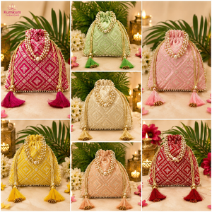 Sac à main indien fait main brodé Chikankari, unisexe, doublure en coton satiné, cadeau de mariage, faveurs de fête Diwali et Nouvel An, porte-monnaie - Product Image 4