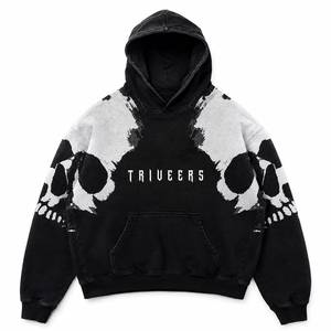 Sweat à capuche unisexe premium surdimensionné avec motif tête de mort, en molleton de coton épais, style streetwear, décontracté et tendance pour homme - Product Image 5