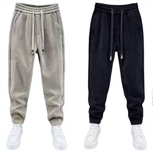 Men's <b>Corduroy</b> Joggers Plus Size Casual Drawstring <b>Pants</b> Mid Waist Regular Fit Lightweight Breathable Autumn Wear <b>Black</b> 100% - Product Image 1