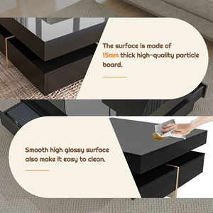 On TREND Modern High Gloss 4-Drawer <b>Coffee</b> <b>Table</b> Square Cocktail Tea Wood Grain <b>Legs</b> Center <b>Table</b> with Multi-Storage - Product Image 6