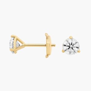 Boucles d'oreilles en or jaune 14 carats avec diamants de laboratoire taille ronde - Product Image 3