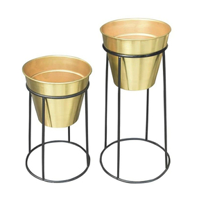 Ensemble de jardinières en métal doré martelé avec supports dorés modernes, pots décoratifs pour plantes d'intérieur et d'extérieur pour la maison et le jardin - Product Image 5