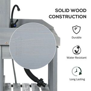 Tavolo da Giardino Grigio per Piante con Lavello Rimovibile e Rubinetto per Capannoni e Depositi - Product Image 6