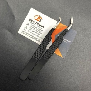Pince à épiler de beauté de haute qualité Logo gravé personnalisé enduit de poudre noire pince à épiler d'extension de cils incurvée à 45 degrés durable - Product Image 6