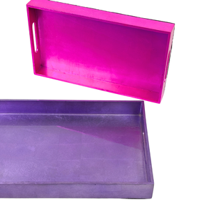 ชุดถาดฟอยล์ MDF แฮนด์เมดสไตล์วินเทจสีสันสดใสถาดเสิร์ฟสี่เหลี่ยมสีชมพูสำหรับตกแต่งบ้านห้องครัวของขวัญ - Product Image 2
