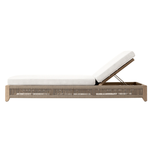 Chaise longue d'extérieur moderne en teck tropical avec base de rangement et détails en corde tressée, inclinable et réglable pour patio et jardin - Product Image 2