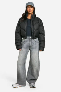 Dernière collection : Doudoune matelassée noire personnalisée pour femme, coupe courte, col montant, style bouffant, en duvet, idéale pour l'hiver - Product Image 5