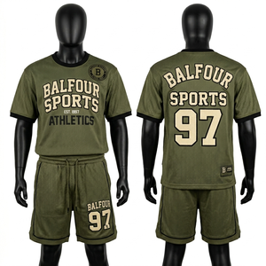 Mens Premium Mesh Jersey And Shorts <b>Set</b> 180 GSM Lightweight Breathable Olive Green Athletic Trim Custom Logo <b>set</b> for men's - Product Image 4