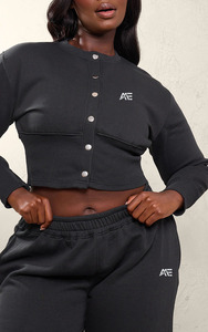 Women <b>Plus</b> <b>Size</b> Cropped Sweatshirt Jogger <b>Set</b> Snap Button Customise Two Piece Tracksuit Casual <b>Lounge</b> Wear - Product Image 4