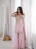 Ensemble Salwar Kameez en soie bleu clair brodé, longueur au sol, tenue indienne pakistanaise pour mariage, fête, femmes