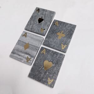 Posavasos de Mármol Ace, Piedra Natural Cuadrada Gris con Incrustaciones de Latón, Posavasos Ecológicos Retro para Bebidas, Logotipo Personalizado, Elegantes Tapetes - Product Image 2