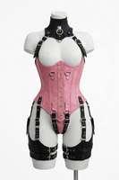Set Korset Kulit Harness Lingerie Seksi Kostum Gaya Bondage Pakaian Fetish Bodysuit Combo