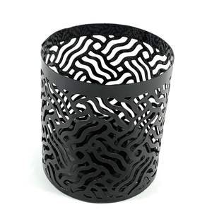 Lanterne à bougie en métal découpé en cercle, style abstrait contemporain, support votif en fer pour intérieur, éclairage décoratif de bureau pour Noël et spa - Product Image 5