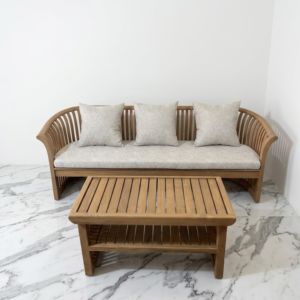 Ensemble de jardin moderne en teck massif avec banc de patio extérieur à lattes cannelées courbées et table basse, pour villas, complexes hôteliers et jardins, mobilier contractuel - Product Image 4