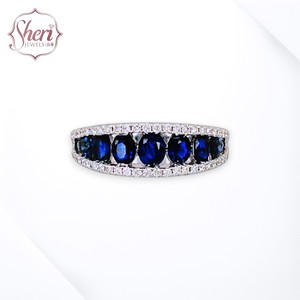 [Sheri Jewels] Anillo de Oro Blanco Sólido de 18K con Zafiro Ovalado y en Forma de Pera y Diamantes Naturales - FG/VS2-SI1 - Product Image 1