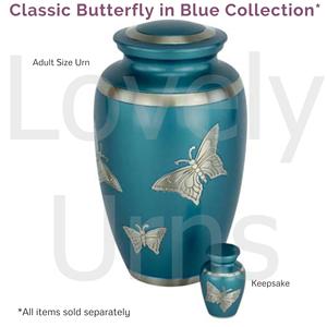 Urne funéraire classique gravée en forme de papillon bleue pour cendres d'adultes, souvenir commémoratif élégant, accessoires funéraires. - Product Image 4