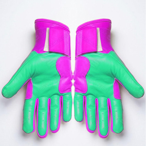 Guantes de Bateo de Cuero para Zurdos, Acolchados, con Puño Largo, Agarre Fuerte, Cierre de Velcro Verde y Rosa, Unisex, para Adultos, Duraderos, para Entrenamiento - Product Image 3