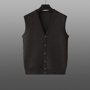 Gilet en laine tricoté pour homme, col en V, sans manches, boutonné devant, couleur unie, pour l'automne, anti-boulochage, épaisseur standard - Product Image 3