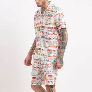 Fashion Outfit Top Selling <b>Men</b> Printed T-<b>Shirts</b> Shorts Set Stand Collar Cool Fabric Attractive Look <b>Men</b> <b>Beach</b> Printed Shorts Set - Product Image 3