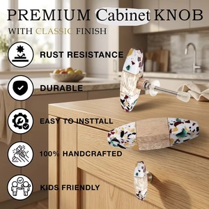 Ba Oval Resin Furniture Handle With Wood Inlay For Cabinet Kitchen Drawer Contemporary Design Easy Installation - Product Image 2