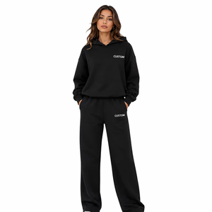 Conjunto Deportivo de Dos Piezas para Mujer, Sudadera Holgada con Capucha y Pantalones Anchos, Estilo Casual y Urbano, Color Negro - Product Image 1