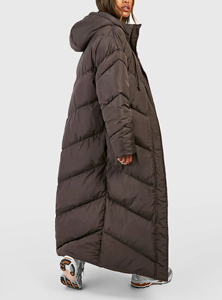 Chaqueta acolchada larga con capucha para mujer, hecha a medida, resistente al viento, gruesa, para invierno, con cierre, color marrón sólido - Product Image 4